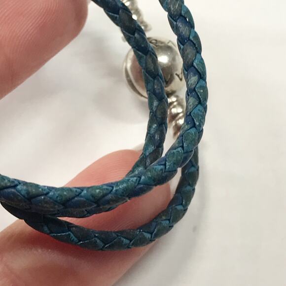 Pandora ALE 925 Sterling Silver Round Clasp Braided Leather Double Bracelet Set - Picture 9 of 9